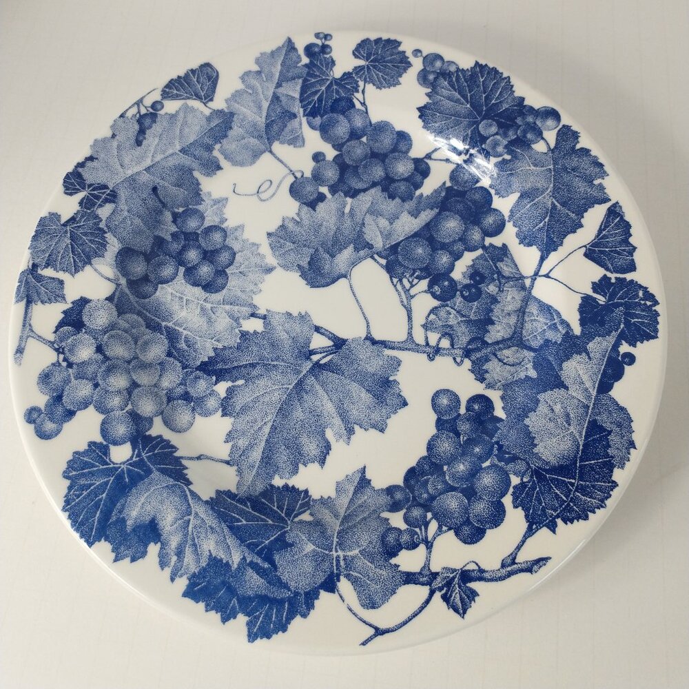 Crate & Barrel Blue White Grapevine Ceramic Plate Made in Italy Home Decor